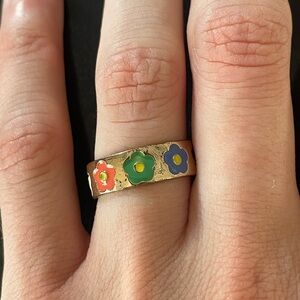 Floral Enamel Ring with Multicolor Flowers
